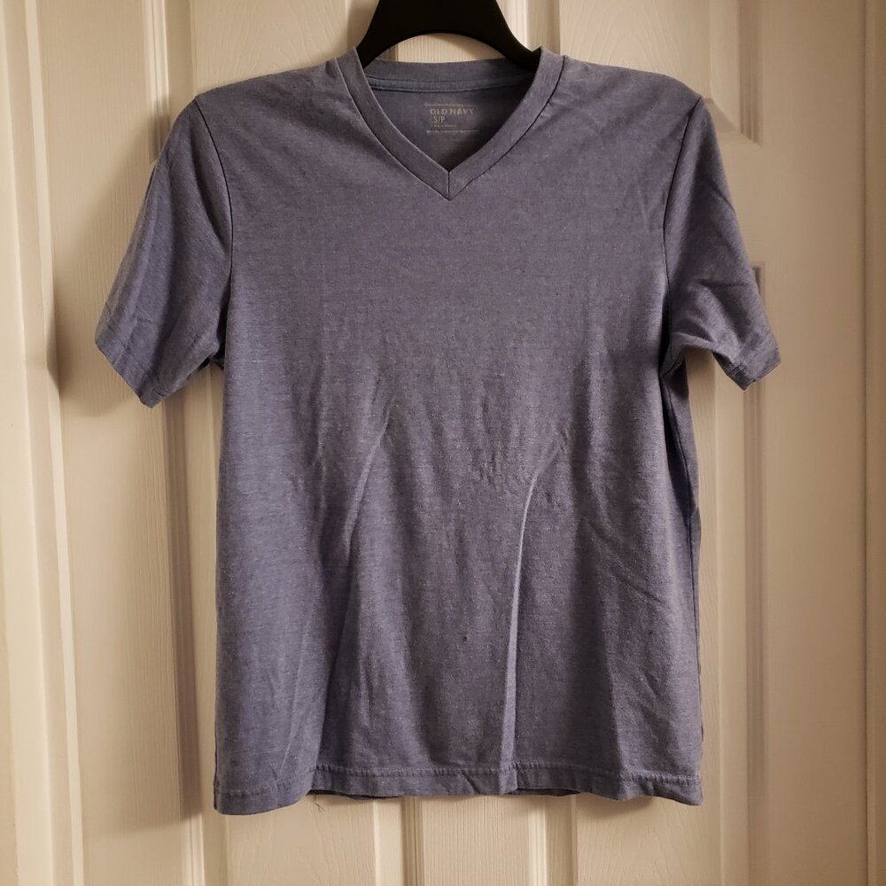 3/$10 Old Navy Men's Small Light Blue Heather Short-Sleeved V-Neck T-Shirt Tee